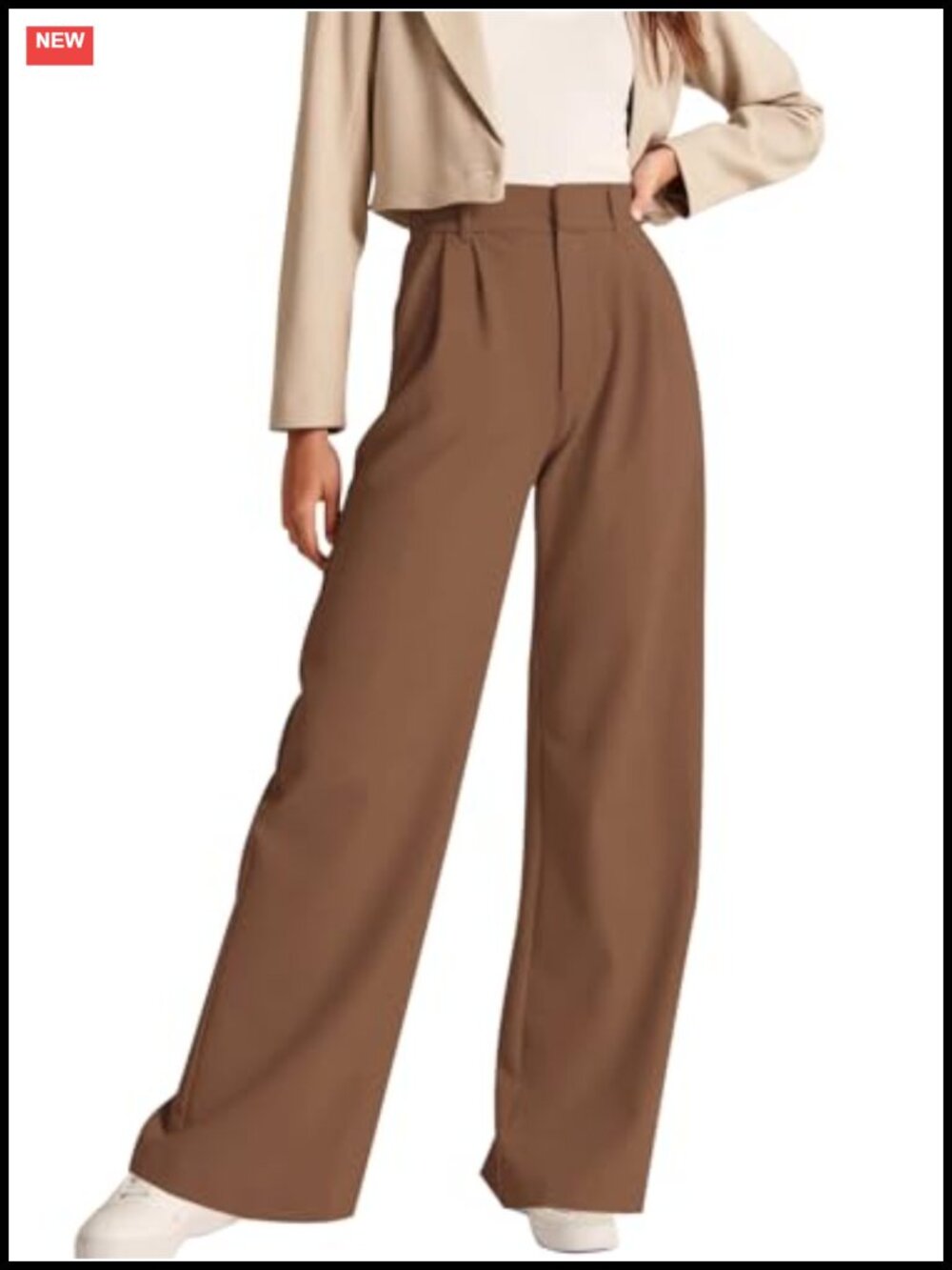High Waisted Straight Leg Work Pants with Pockets Front Pleat Slacks